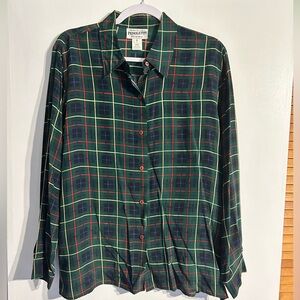100% Silk Pendleton Long Sleeve Blouse Tartan Plaid Button Up Collared Luxury 12